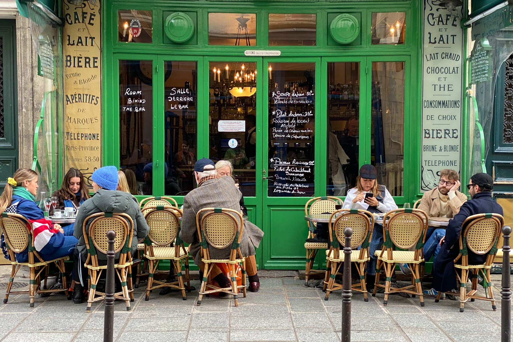 Green cafe doors, Paris, 4th Arr.